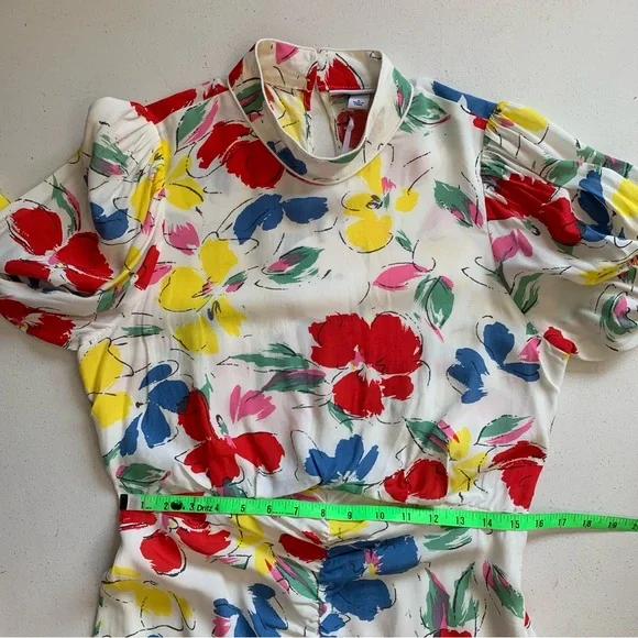 Rixo Feminine & Flirty Floral Puff Sleeve Maxi Dress Size 8 Ivory Red Blue NWT - Picture 15 of 17